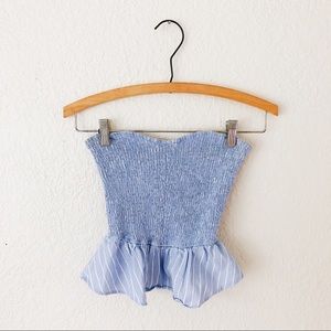 Zara Blue and White Striped Peplum Tube Top XS